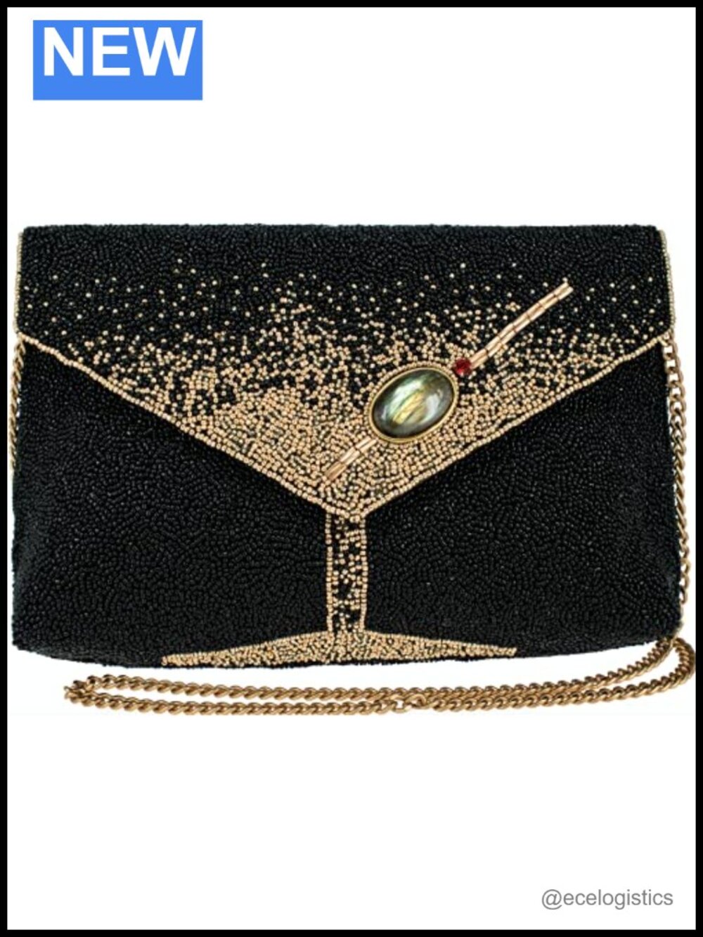 Handcrafted Beaded Crossbody Clutch with Martini Glass Motif Evening Bag